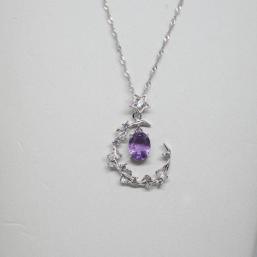 Crescent Moon Amethyst Pendant Necklace