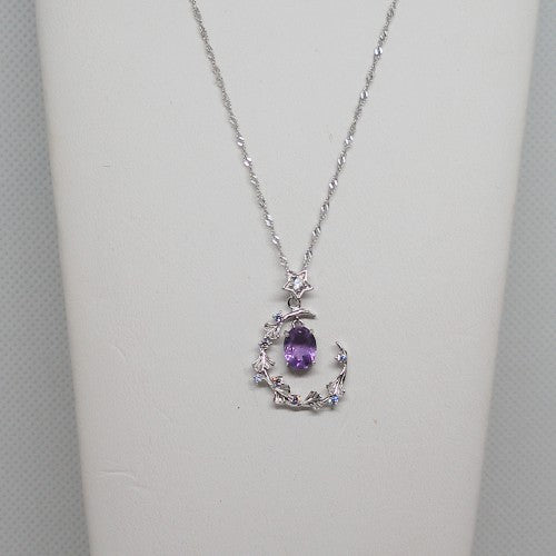 Crescent Moon Amethyst Pendant Necklace