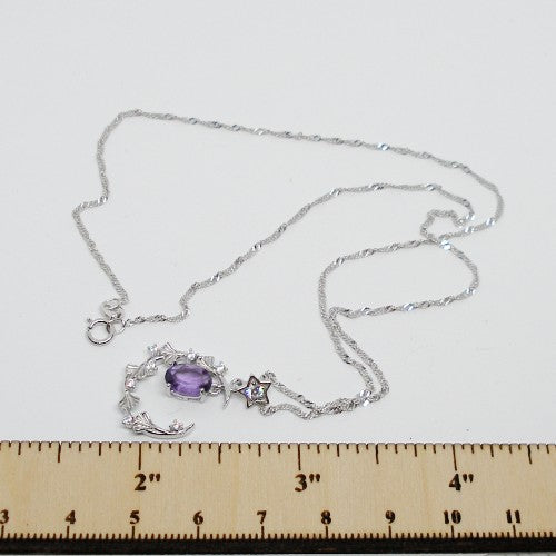 Crescent Moon Amethyst Pendant Necklace