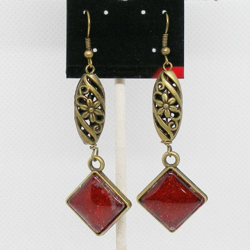 Deep Red and Bronze Dangle Earrings