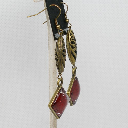 Deep Red and Bronze Dangle Earrings