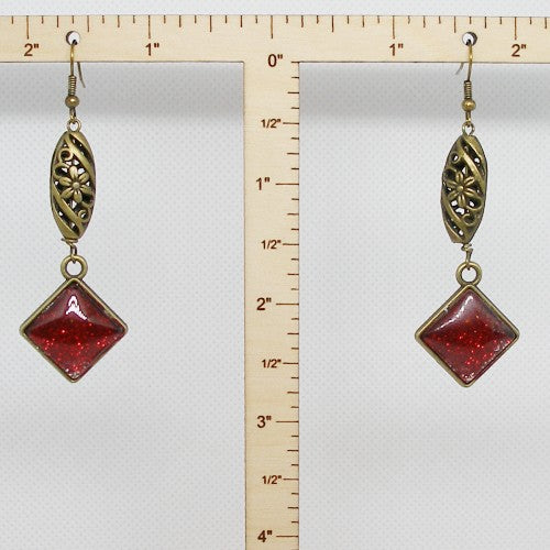 Deep Red and Bronze Dangle Earrings