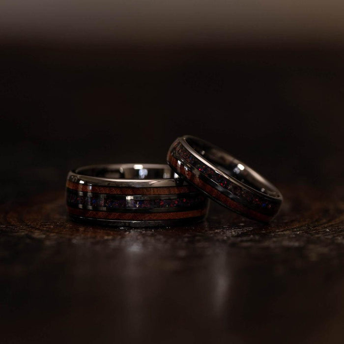 "Dionysis" Womens Tungsten Carbide Ring- Gunmetal X Black Opal- 5mm-Rings By Lux