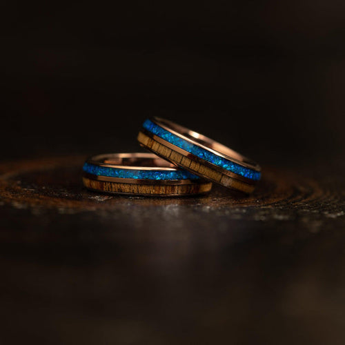 "Dionysis" Womens Tungsten Carbide Ring- Smoked Rose Gold X Blue Opal- 5mm