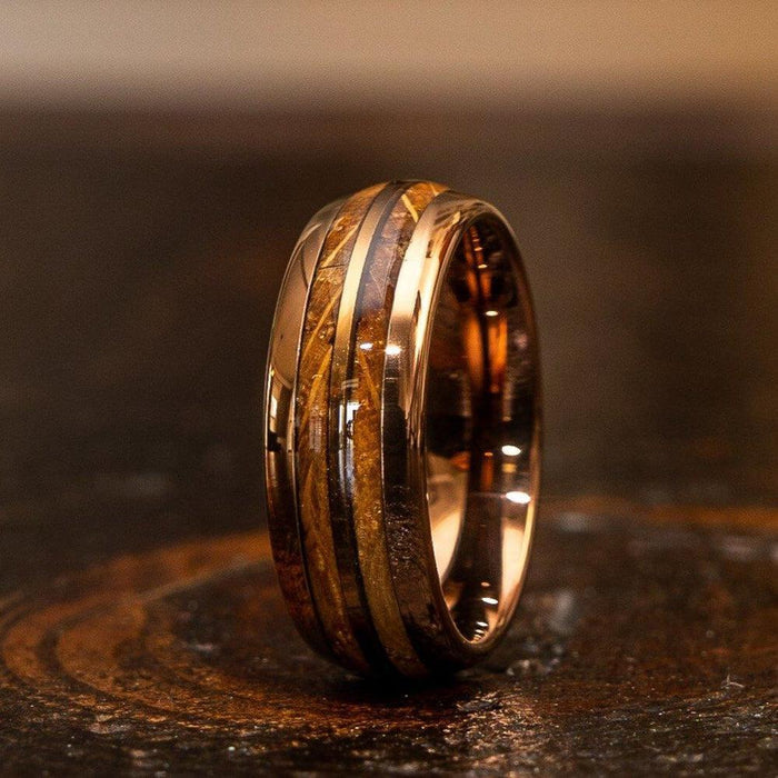 "Dionysus" Whisky Double Barrel Rose Gold Tungsten Ring-Rings By Lux