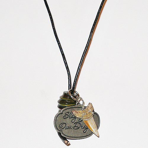 Necklace with a shark tooth pendant on a white background