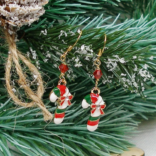 Enameled Candy Cane  Earrings