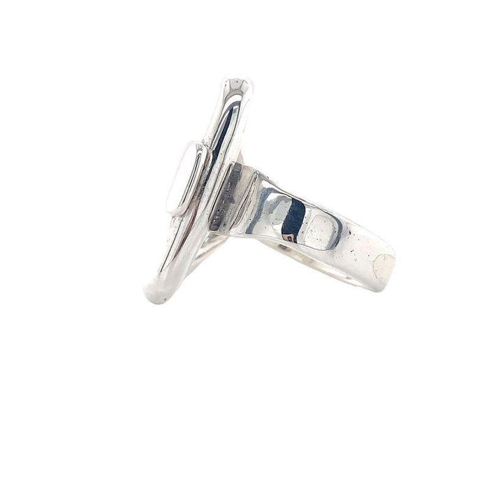 photo of a silver ring side view on a white background