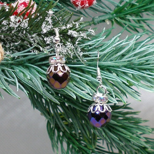 Faceted Glass Christmas Ornament Earrings