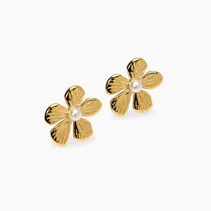 Orecchini fiore dorati con perla conchiglia