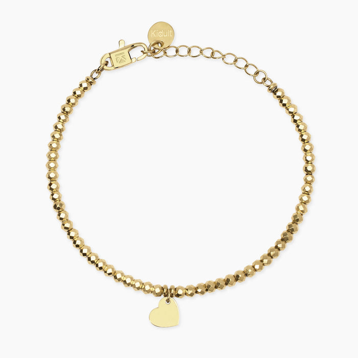 Bracciale dorato con sfere e ciondolo cuore