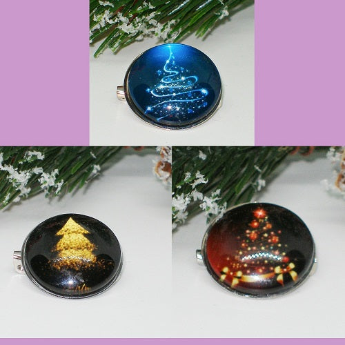 Glass Cabochon Christmas Tree Pins