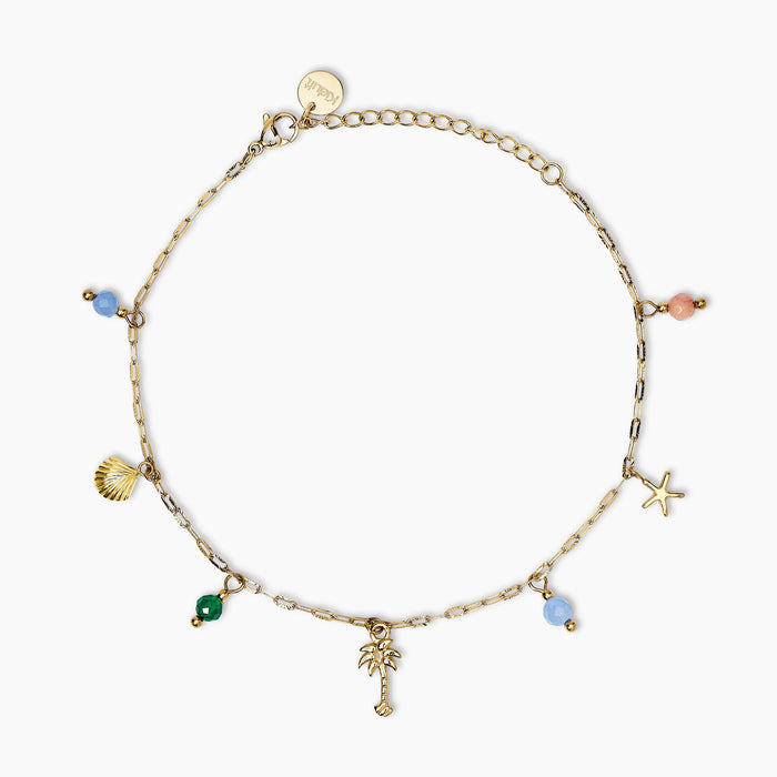 Cavigliera in acciaio dorato con charms estivi