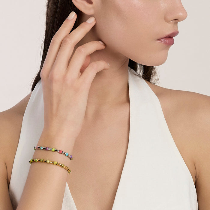 Bracciale dorato con elementi bambù e diaspri verdi