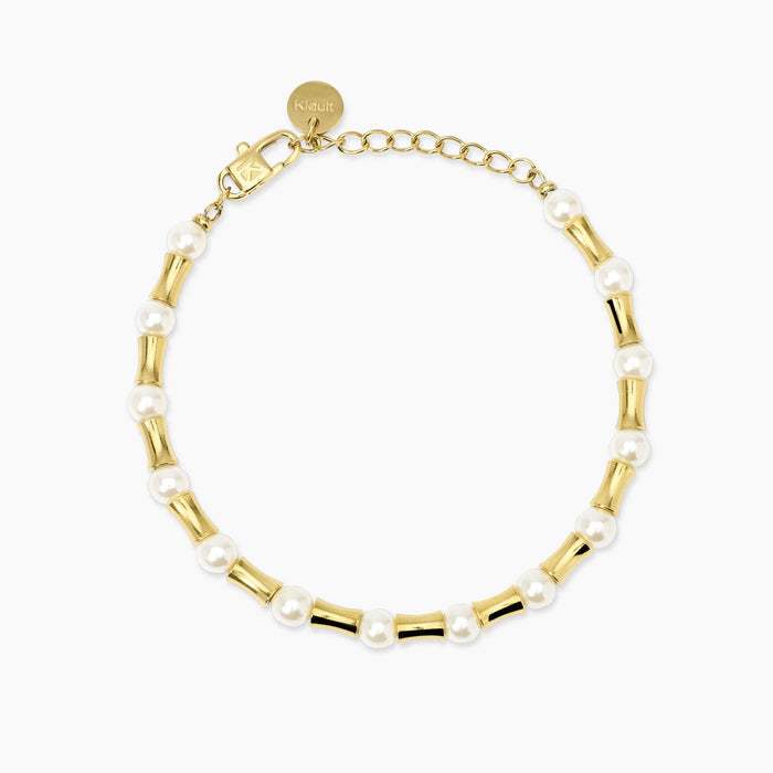 Bracciale dorato con elementi bambù e perle