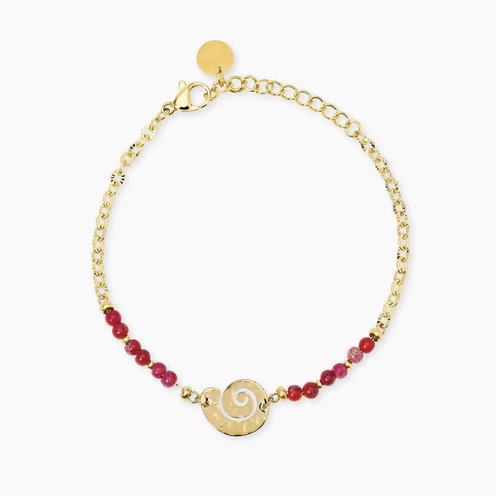 Bracciale dorato con diaspro corallo e conchiglia