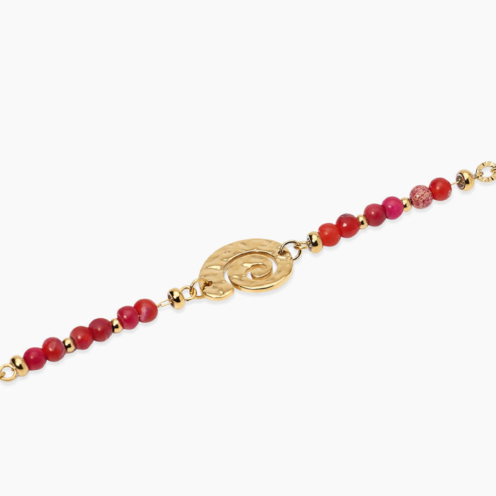 Bracciale dorato con diaspro corallo e conchiglia