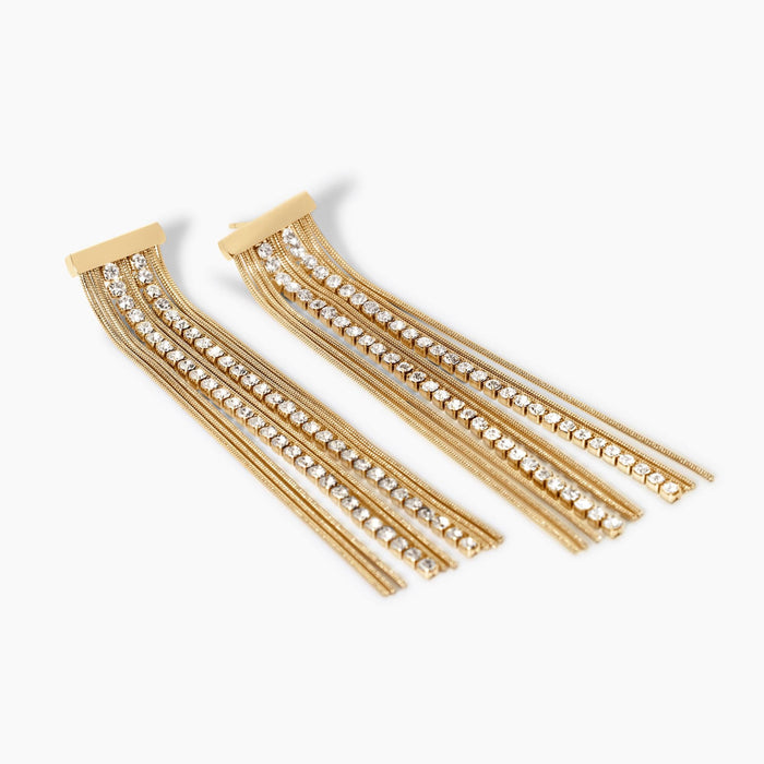 Orecchini dorati con catena e tennis