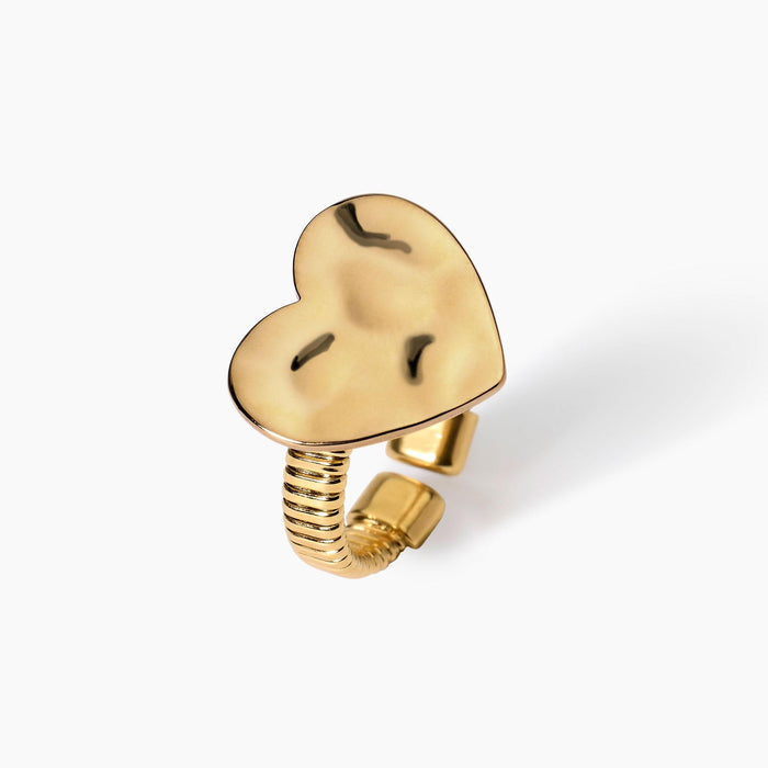 Anello tubogas dorato con cuore martellato