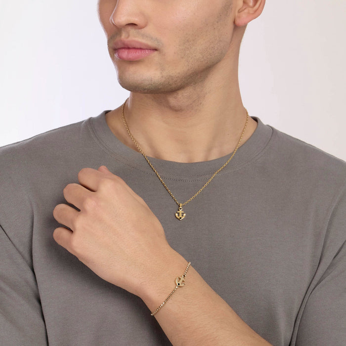 Bracciale in acciaio dorato con ancora