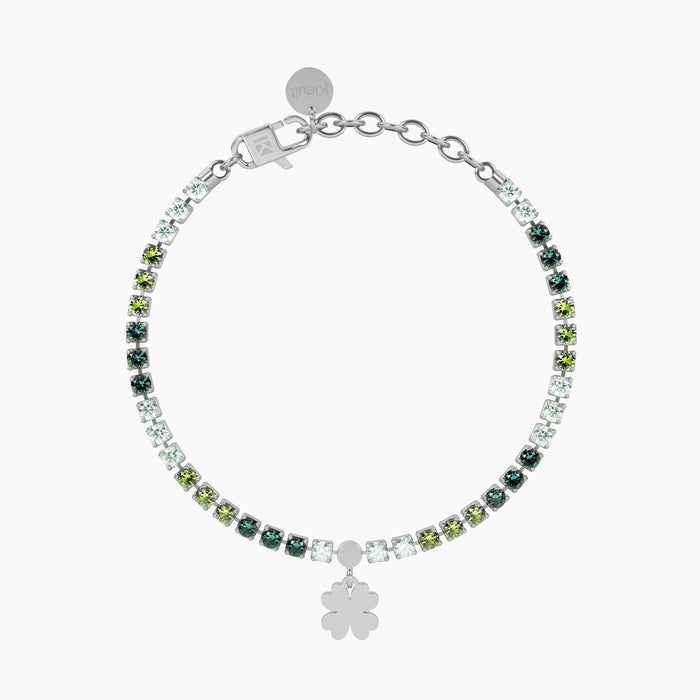 Bracciale tennis verde con quadrifoglio