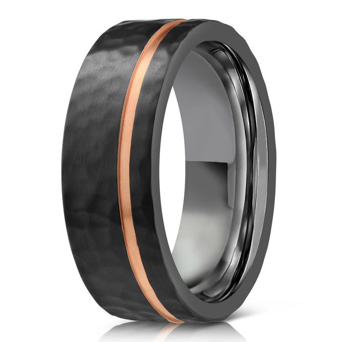 "Hades" Hammered Black Zirconium x Rose Gold strip- 8mm