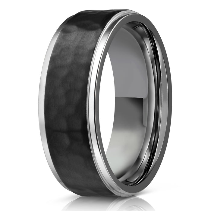 "Hades" Hammered Black Zirconium x Silver  8mm