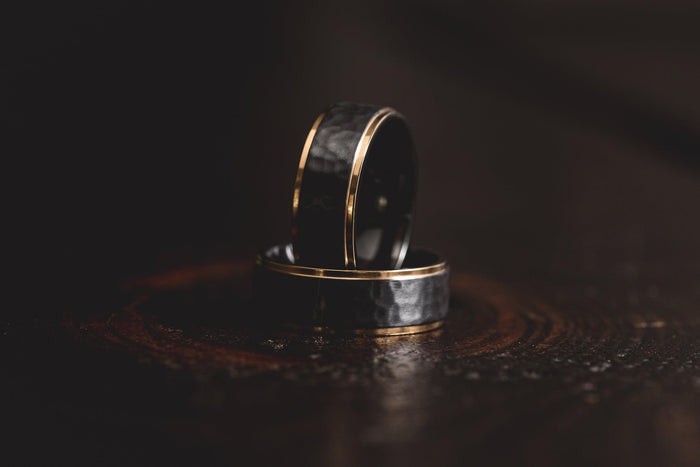 "Hades" Hammered Black Zirconium x Yellow Gold tungsten- 8mm