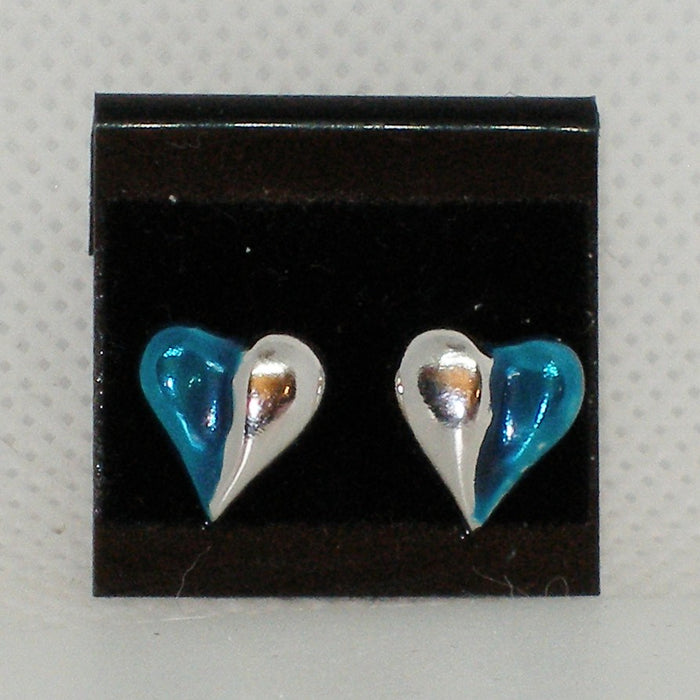 Half Blue Heart Stud Earrings