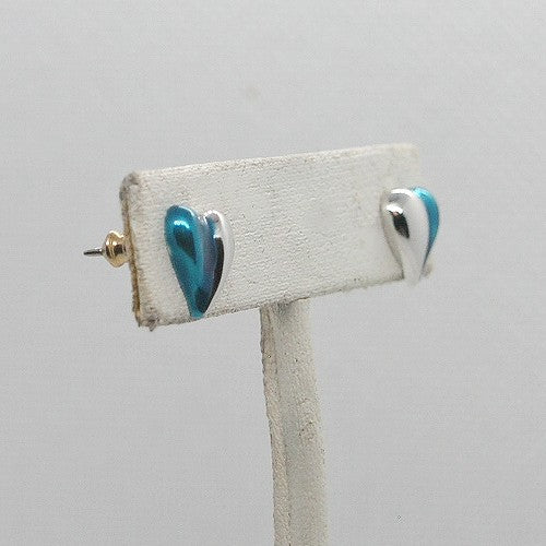 Half Blue Heart Stud Earrings