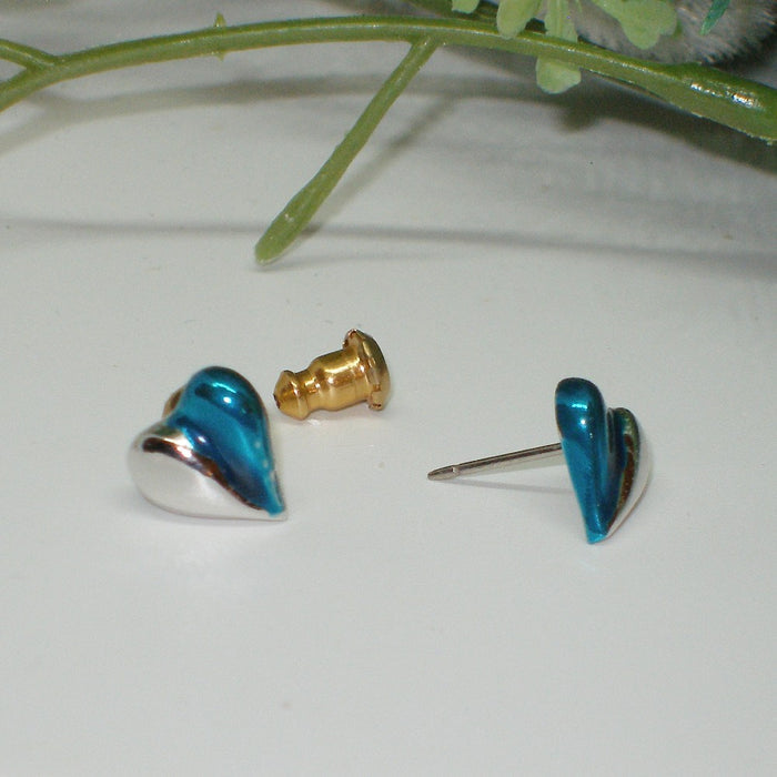 Half Blue Heart Stud Earrings