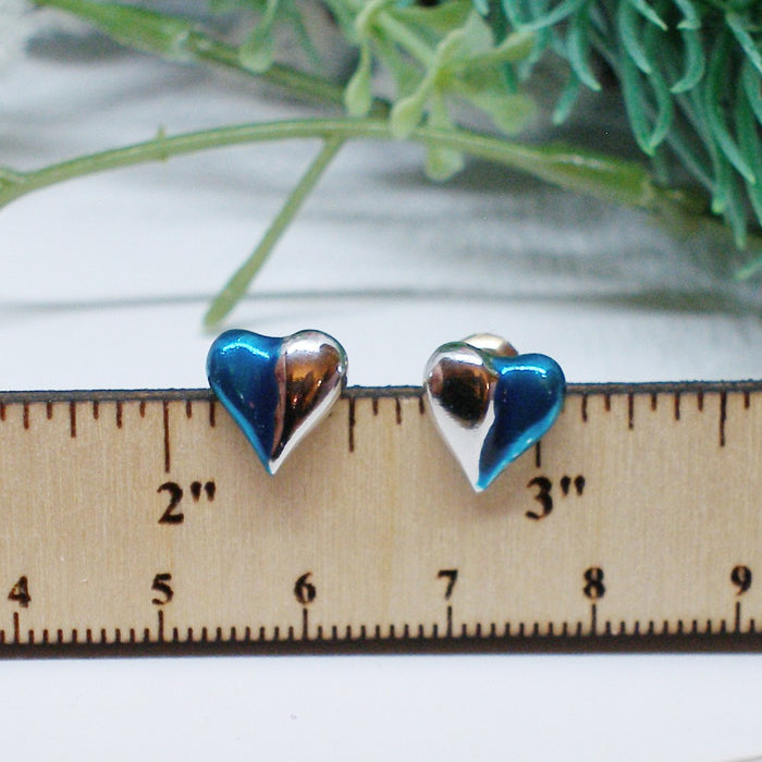 Half Blue Heart Stud Earrings