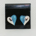 Half Blue Sparkle Heart Stud Earrings