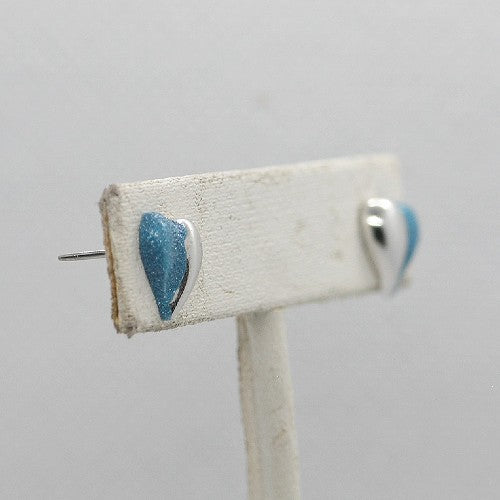 Half Blue Sparkle Heart Stud Earrings
