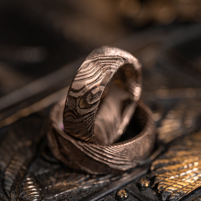 Hammered "Poseidon"  Smoked Rose Gold Steel Ring- Full Polish