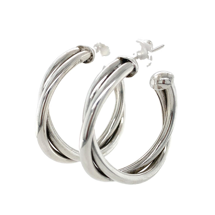 Handcrafted Sterling Silver Double Twist Hoop Earrings - 35mm
