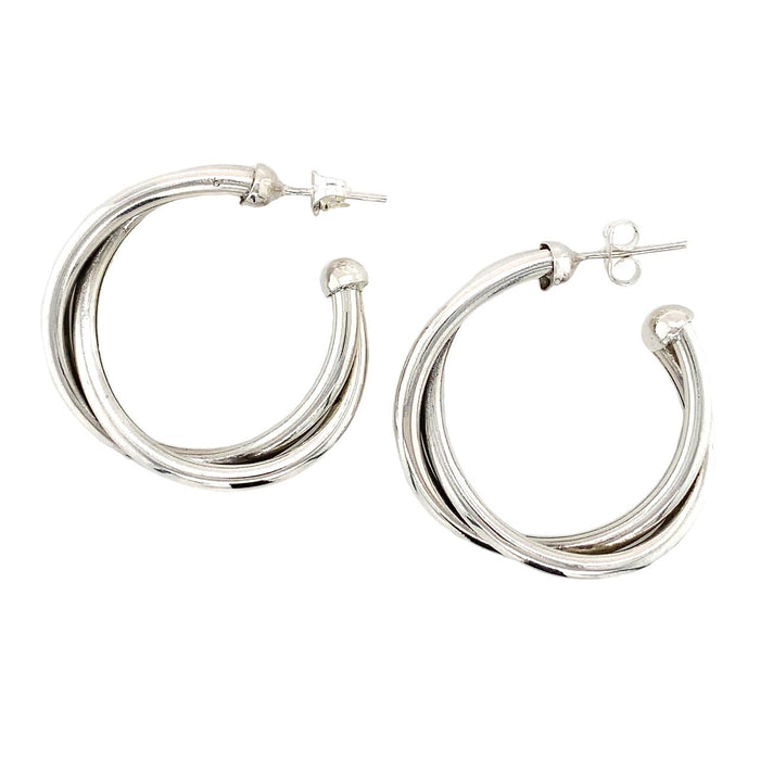Handcrafted Sterling Silver Double Twist Hoop Earrings - 35mm