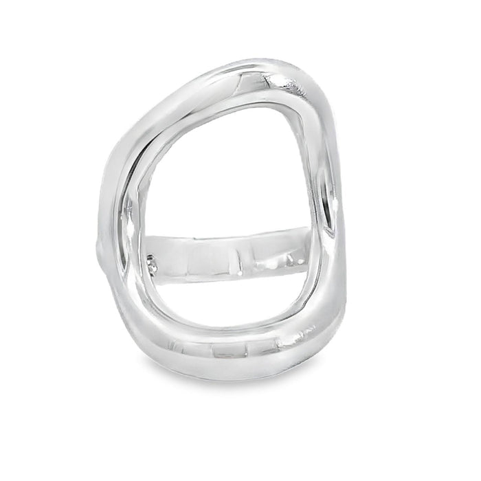 Artisan Made Sterling Silver Ring-Open Abstract Shape Design on white background front view