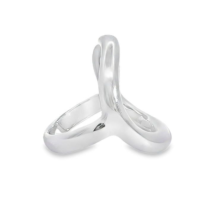 Artisan Made Sterling Silver Ring-Open Abstract Shape Design on white background side view