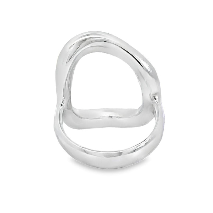 Artisan Made Sterling Silver Ring-Open Abstract Shape Design on white background back view