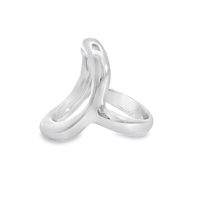 Artisan Made Sterling Silver Ring-Open Abstract Shape Design on white background side view