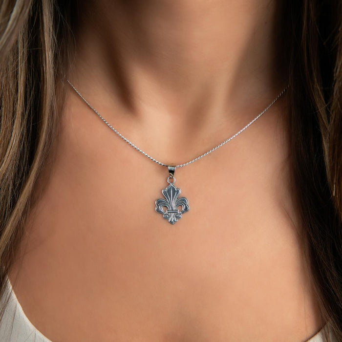 Handcrafted Sterling Silver Taxco Pendant | Artisan Fleur-de-lis Design | 30mm x 26mm with Bail