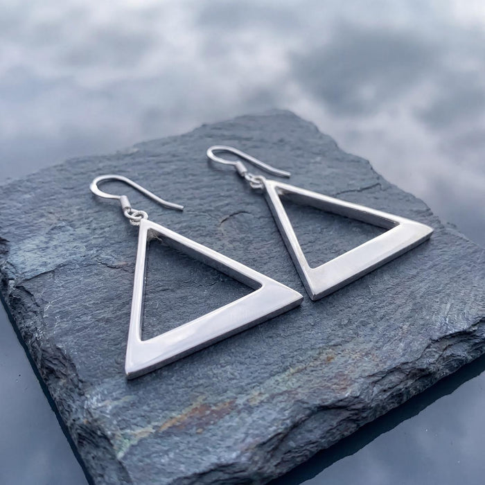 Handcrafted Sterling Silver Triangle Hoop Earrings, 2 Inches