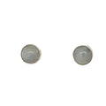 a round white moonstone stud earring on a white background