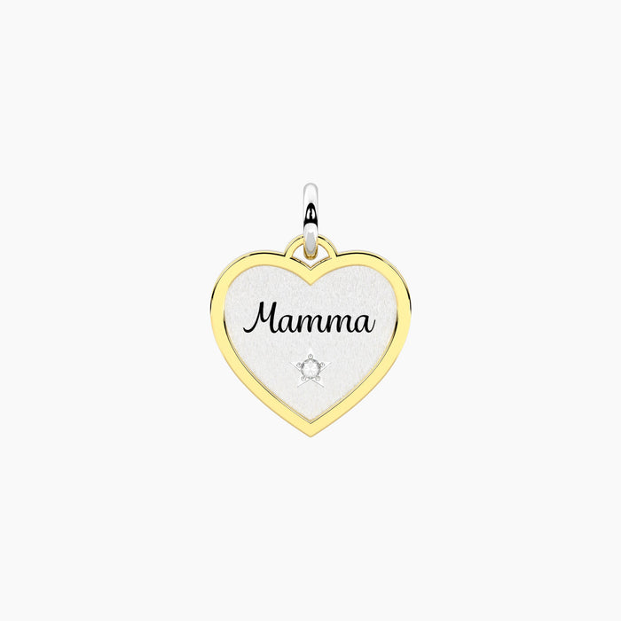 Ciondolo cuore con scritta Mamma e cristallo
