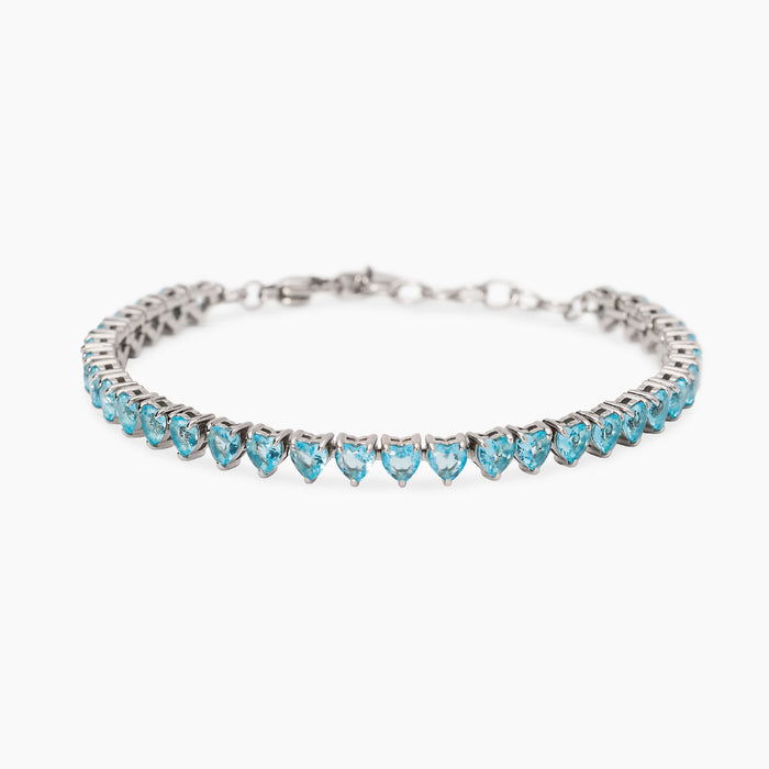 Bracciale tennis cuore con zirconi azzurri