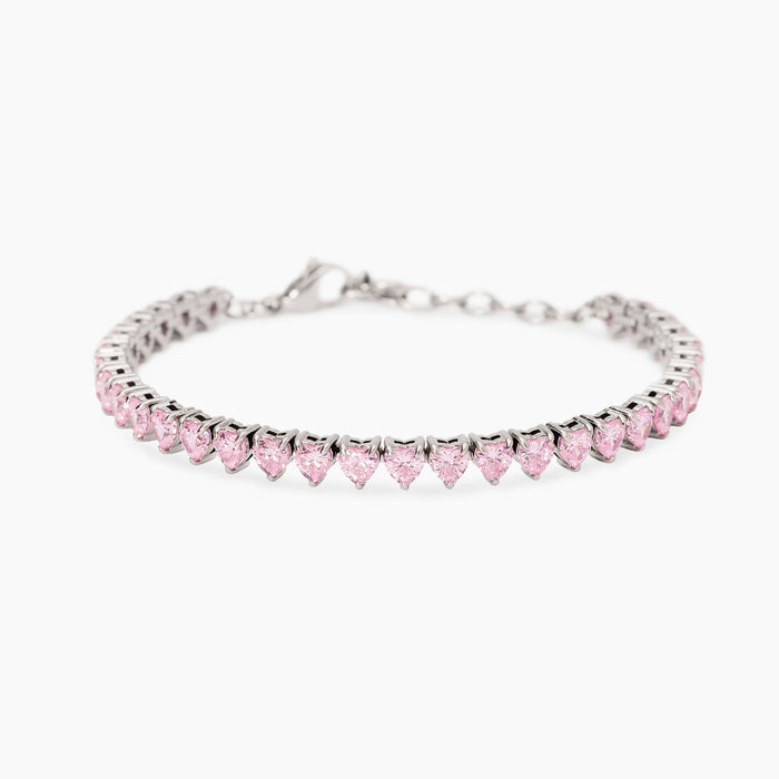 Bracciale tennis cuore con zirconi rosa