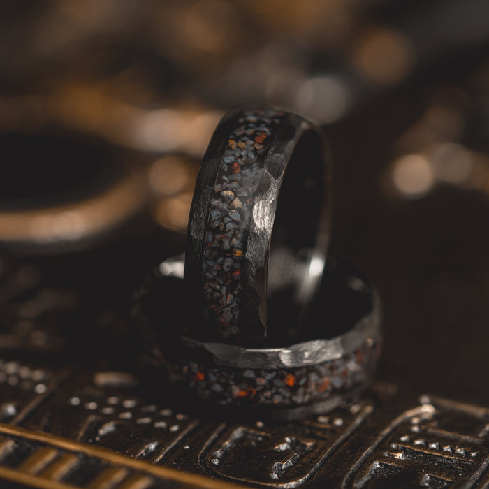 "HellCreek Ember"  Dinosaur Bone x Hammered Tungsten Carbide- Black
