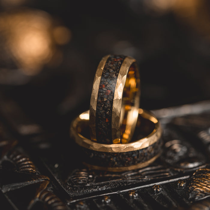 "HellCreek Ember"  Dinosaur Bone x Hammered Tungsten Carbide- Gold