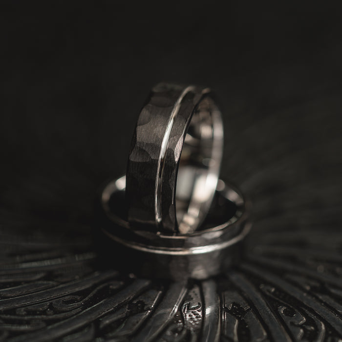 "Hex Forge" Hammered Tungsten Carbide- 8mm- Black x Silver